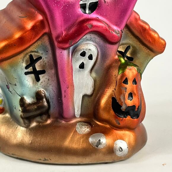 Halloween Haunted House Ghost Pumpkin Wax Candle Painted 5.75" Decor Display - Picture 9 of 14